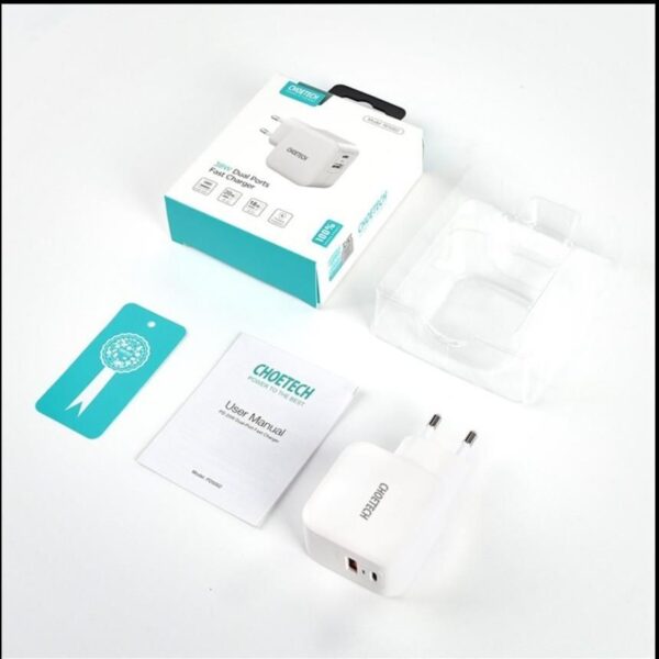 Incarcator retea 1x USB TYPE C PD 38W QC 3.0 1x USB-A alb Choetech PD5002 - imagine 3