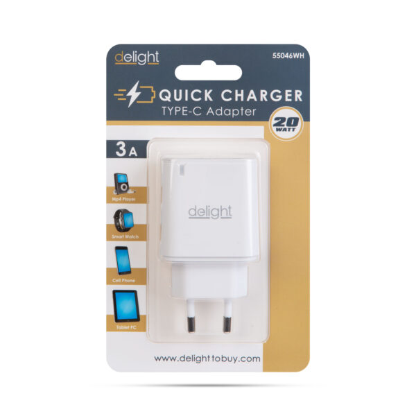 Incarcator retea 230V - USB Type C PD 20W incarcare rapida alb Delight 55046WH - imagine 4