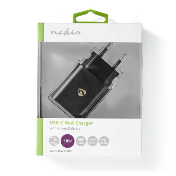 Incarcator retea 3A 1-iesire USB type C PD 18W negru Nedis - imagine 4