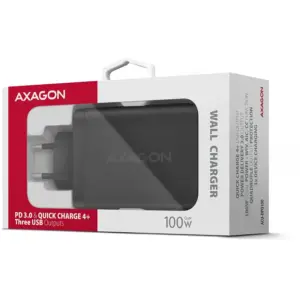 Incarcator retea AXAGON ACU-DPQ100 GaN PD3.0 QC4 1x USB-A 30W + 1x USB-C 100W + 1x USB-C 65W negru