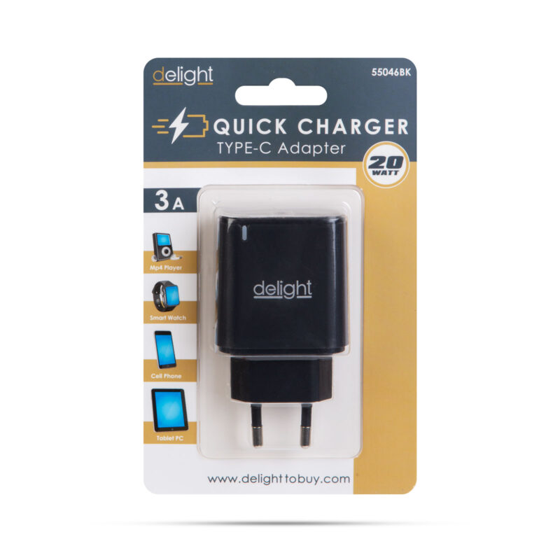 Incarcator retea - USB Type C PD 20W incarcare rapida negru Delight 55046BK