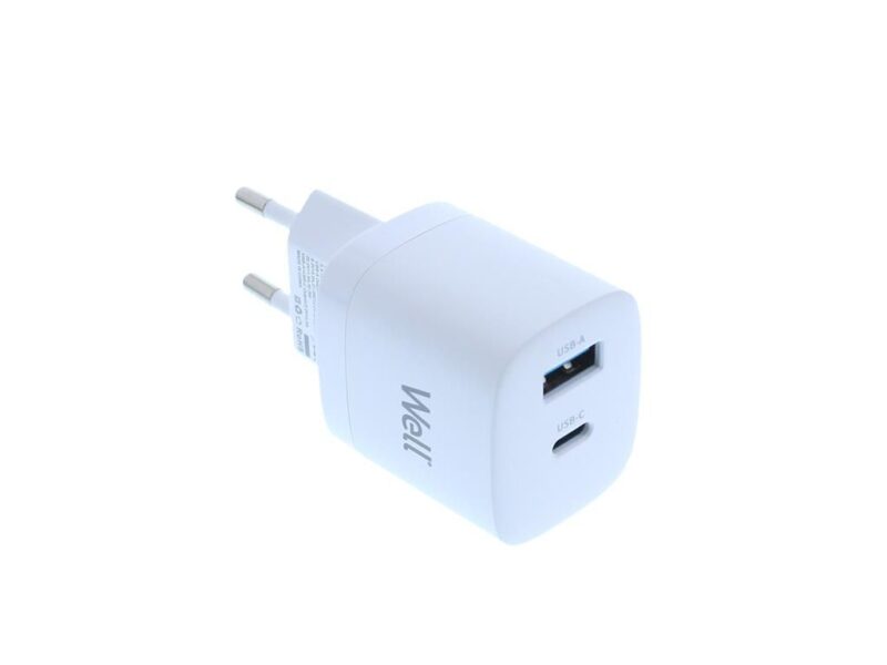 Incarcator retea USB Well GaN USB TYPE C PD30W + USB-A 30W PPS 33W alb
