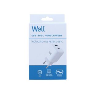 Incarcator retea USB Well GaN USB TYPE C PD30W + USB-A 30W PPS 33W alb