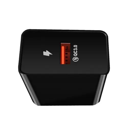 Incarcator retea Well 1x USB-A QC3.0 18W negru PSUP-USB-WQ11802BK-WL