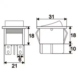 Interupator basculant 4 pini 1 circuit 16A 250V OFF-ON galben 21.7x28.5mm