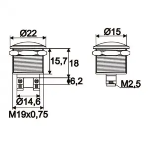 Intrerupator 1 circuit 2A 250V OFF-(ON) fara retinere Push-Buton metal rotunjit