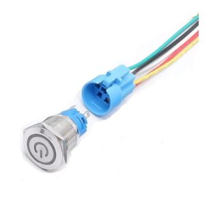 Intrerupator buton SW 2 OFF-(ON) fara retinere metal 16mm 12-24V LED albastru