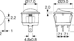 Intrerupator ROCKER SP3T ON-OFF-ON 10A 250VAC Pozitii 3 cu retinere 50mOhm SCI R13-112D-BB-7D