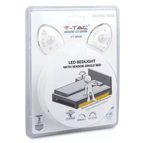 Kit banda LED cu senzor de miscare pentru iluminat pat 3000K (DOUBLE) 2m 260lm IP20 V-TAC