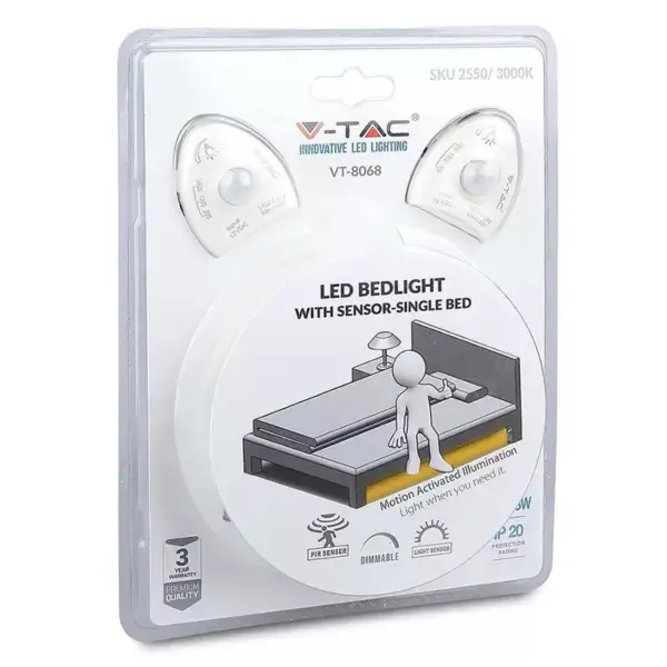Kit banda LED cu senzor de miscare pentru iluminat pat 4500K 260lm (DOUBLE) 2m IP20 V-TAC
