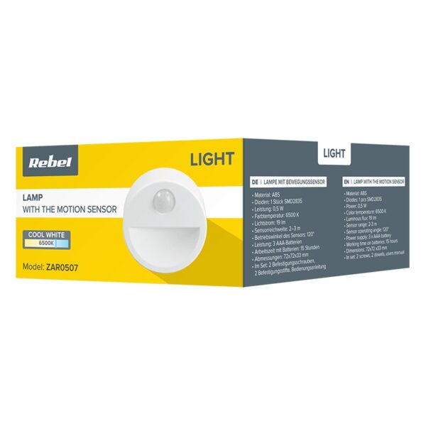 Lampa veghe cu senzor de miscare 0.5W 6500K alb rece 19lm 3x AAA Rebel ZAR0507 - imagine 4