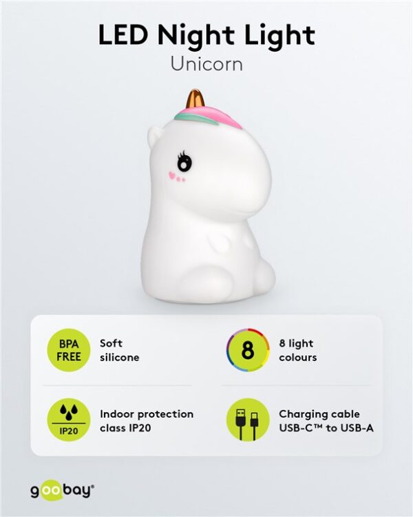 Lumina de noapte cu LED Unicorn 7 culori 3 moduri lumina cu acumulator Goobay 61649 - imagine 5