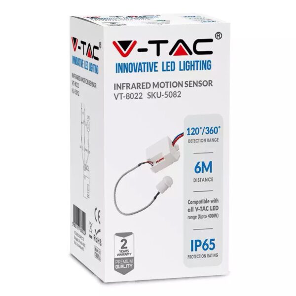 Mini senzor de miscare 6m 230V 400-800W 37x26x56 mm V-TAC SKU-5082 - imagine 7