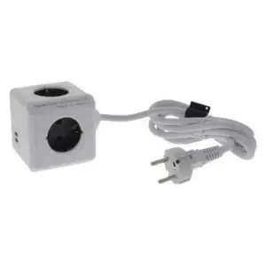 Prelungitor 4 prize CUB +2x USB lungime cablu 1.5m gri Allocacoc