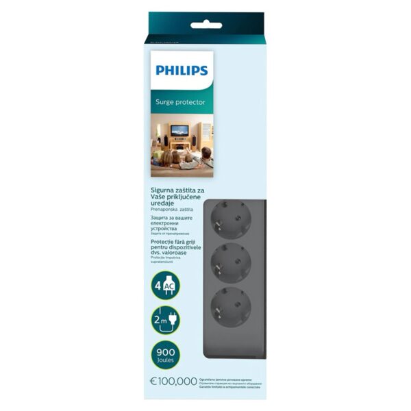 Prelungitor cu protectie 4 prize 2m gri PHILIPS SPN3140A - imagine 2