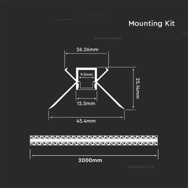 Profil aluminiu banda LED pentru rigips colt interior 2m mat V-tac SKU-3362 - imagine 2