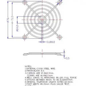 Protectie 80x80mm pentru ventilator Material metal Fixare cu surub negru TQSolution