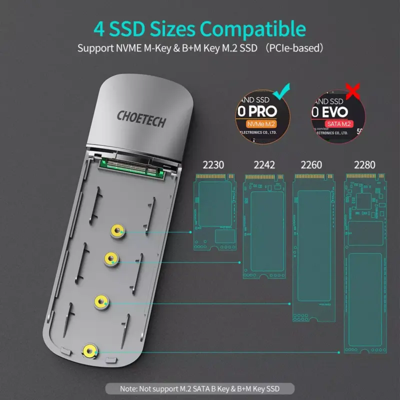 Rack extern NVMe M.2 SSD USB TYPE C GEN 2 cu carcasa Choetech PC-HDE16