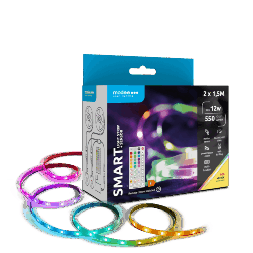 Set 2x1.5m banda LED Smart Modee 12W senzor de miscare cu telecomanda 2700K +RGB 550lm IP20 MSL-LS12W2X1,5MRGB2700KS-R