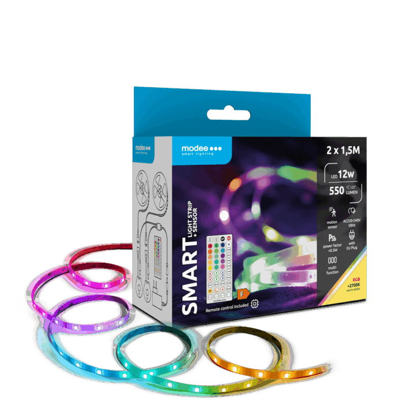 Set 2x1.5m banda LED Smart Modee 12W senzor de miscare cu telecomanda 2700K +RGB 550lm IP20 MSL-LS12W2X1,5MRGB2700KS-R