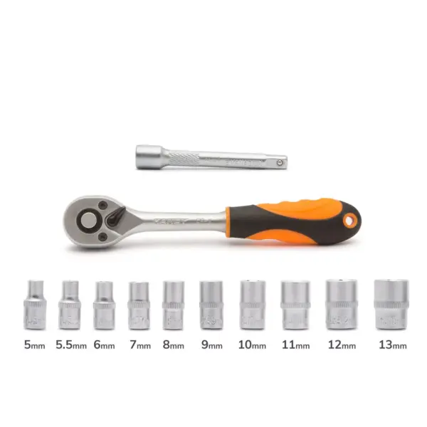 Set chei tubulare 12buc 1/4" 5-13mm clichet Crom-Vanadiu HANDY - imagine 2
