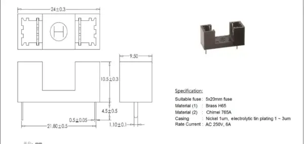 Soclu cu protectie sigurante cilindrice 5x20mm 6A 250V 20mohm PROFFUSE ZH32 - imagine 3