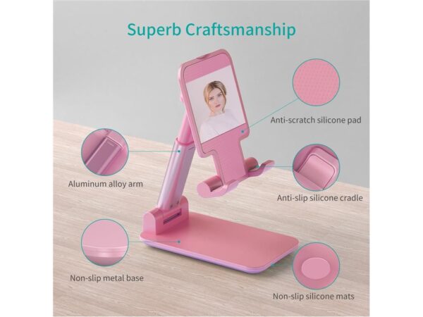 Suport reglabil de birou pentru telefon si tableta Choetech H88-PK-HW roz - imagine 6