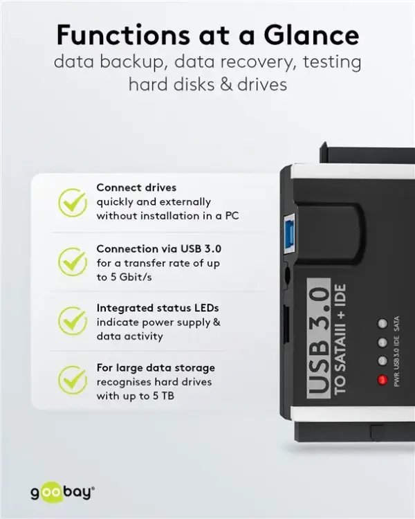 Adaptor de hard disk USB 3.0 pentru IDE si SATA 2.5 / 3.5 inchi Goobay 72013 - imagine 7