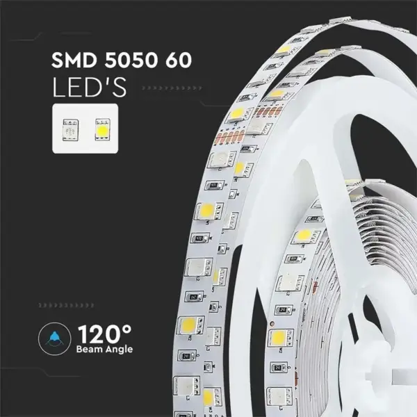 Banda LED SMD5050 60LED/m 357lm/m 8W/m RGB+W alb neutru IP20 5m V-TAC SKU-212552 - imagine 5