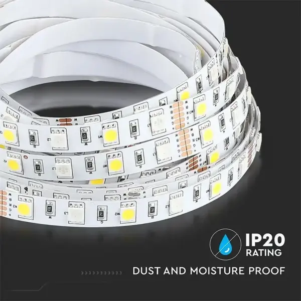 Banda LED SMD5050 60LED/m 357lm/m 8W/m RGB+W alb neutru IP20 5m V-TAC SKU-212552 - imagine 7