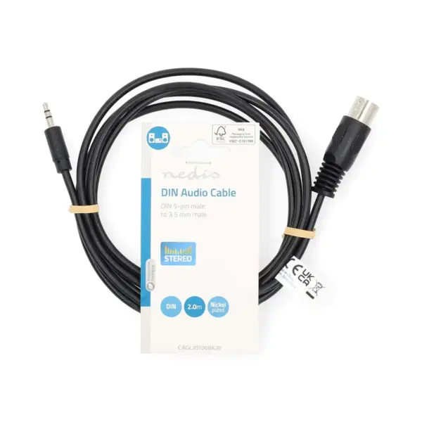 Cablu audio DIN 5pini tata - Jack 3.5 mm STEREO tata 2m Nedis CAGL20100BK20 - imagine 3