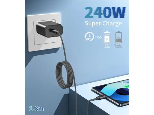 Cablu magnetic date / incarcare USB-C - USB-C Choetech XCC-1054-BK 1.2m PD 100W - imagine 4