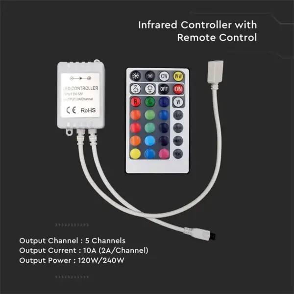 Controller banda LED RGB+W 26 butoane 12/24V 10A V-tac SKU-2899 - imagine 6