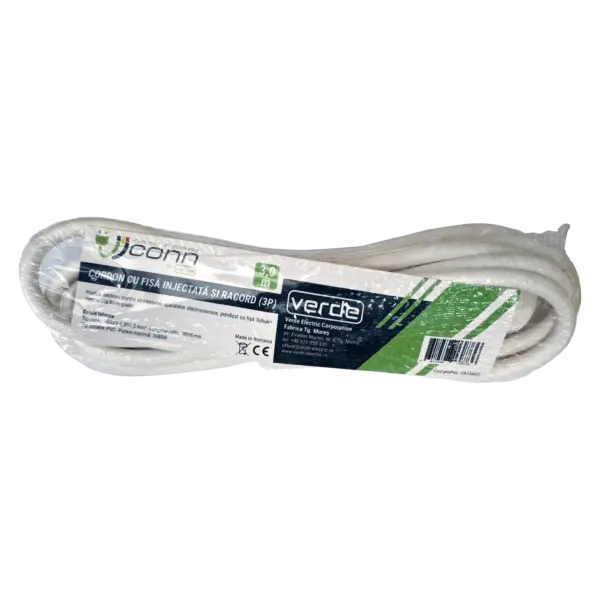 Cordon alimentare Schuko - fire libere 1.5m alb 16A 3500W 3x1.5mm2 cupru 3G1.5 CA15A11 Wconn - imagine 2
