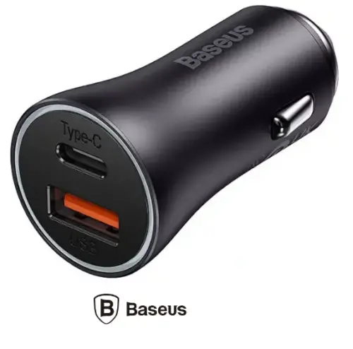 Incarcator auto Baseus CGJM000113 Golden Contactor Max Quick Charge 60W 1x USB 5V/3A 1x USB Type-C gri