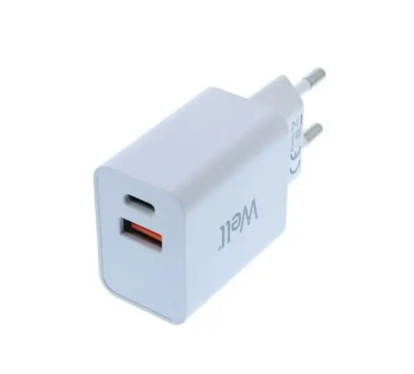Incarcator retea Well 1x USB-A QC3.0 1x USB-C PD 30W alb PSUP-USB-WPQ3001WE-WL