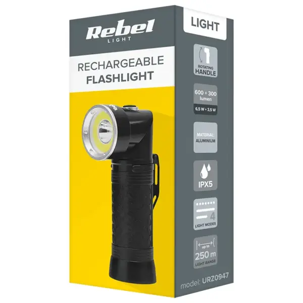 Lanterna 10W IPX5 acumulator 18650 REBEL URZ0947 - imagine 6