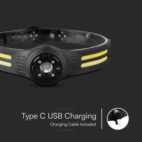 Lanterna frontala LED 3W + 5W LED COB IP43 acumulator /incarcate USB-C V-tac SKU-23340 - imagine 4