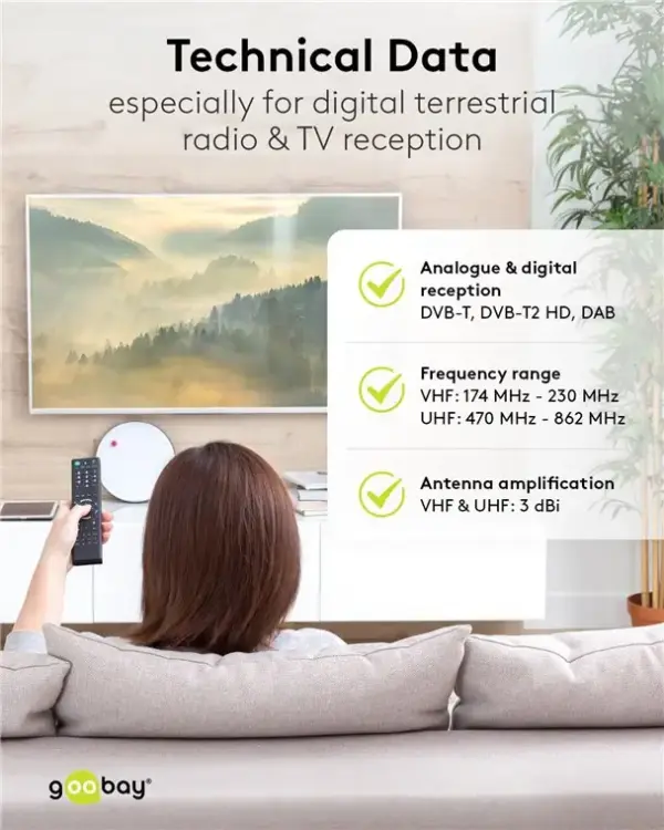 Mini antena magnetica pasiva DVB-T2 HD FM DAB Goobay 67090 - imagine 5