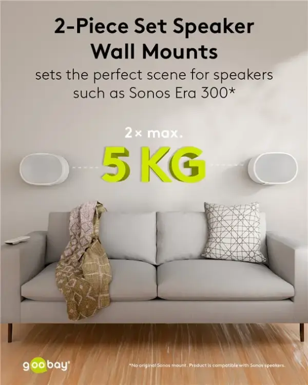 Set suport difuzor de perete Modern Sonos Era 300 Flex alb Goobay 71984 - imagine 2
