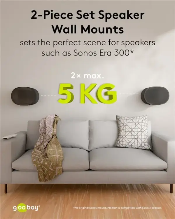 Set suport difuzor de perete Modern Sonos Era 300 Flex negru Goobay 71194 - imagine 2