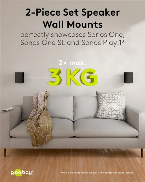 Set suport difuzor de perete Sonos One /Sonos One SL /Sonos Play:1 negru Goobay 70829 - imagine 2