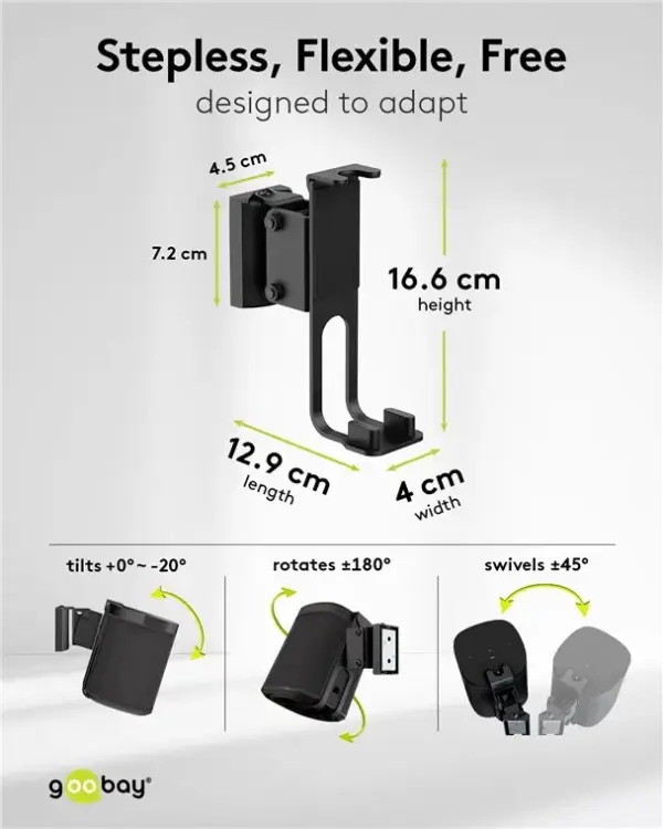 Set suport difuzor de perete Sonos One /Sonos One SL /Sonos Play:1 negru Goobay 70829 - imagine 3