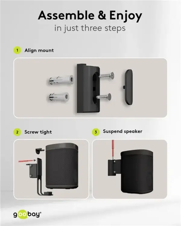 Set suport difuzor de perete Sonos One /Sonos One SL /Sonos Play:1 negru Goobay 70829 - imagine 4