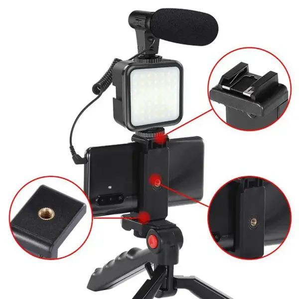 Set Vlogging 4 in 1 PLATINET PMVG4IN1 Microfon /Lumina video LED /Suport smartphone /Trepied - imagine 6