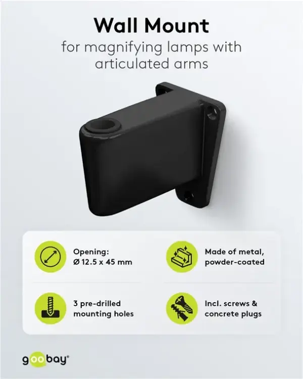 Suport de perete pentru lampa cu lupa negru pentru cod 65575 /64986 /64988 /64989 Goobay 64991 - imagine 2