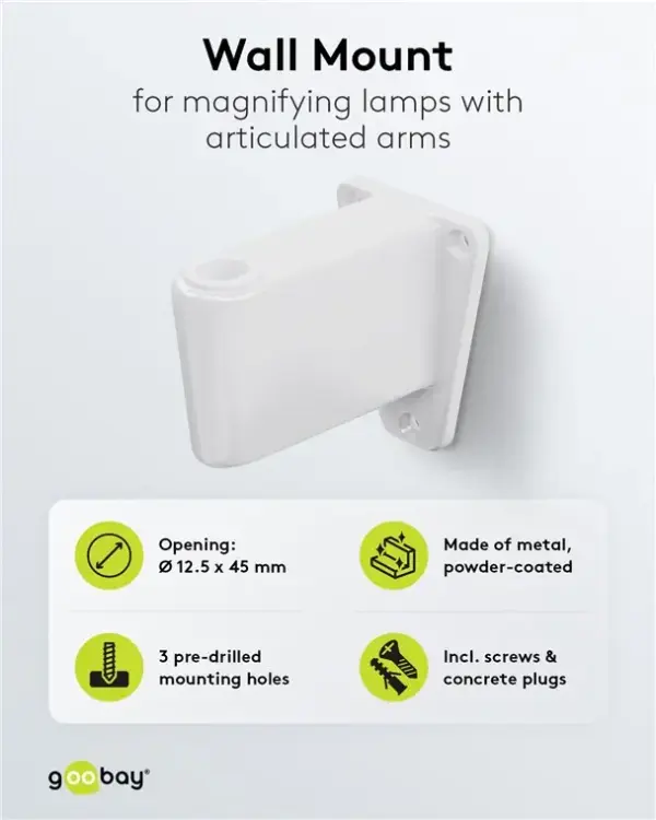 Suport de perete pentru lampa cu lupa pentru cod 60360 /60361 /60362 /60364 alb Goobay 55771 - imagine 2