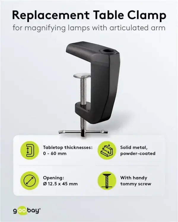 Suport prindere birou negru rezerva pentru lampa de lucru pentru cod 65575 /64986 /64988 /64990 Goobay 64987 - imagine 4