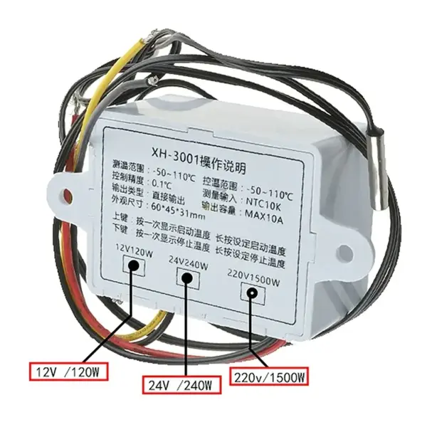 Termostat LCD temperatura XH-W3001 12V -50°C - +110°C - imagine 3